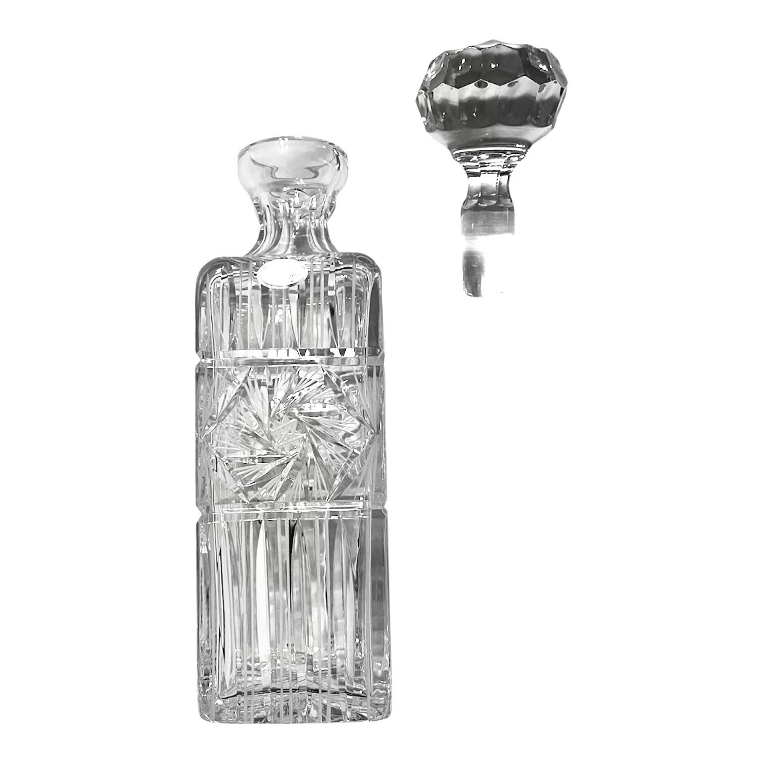 Ofnah Crystal Decanter Pinwheel Star Design Made in Poland Vintage 24%PbO