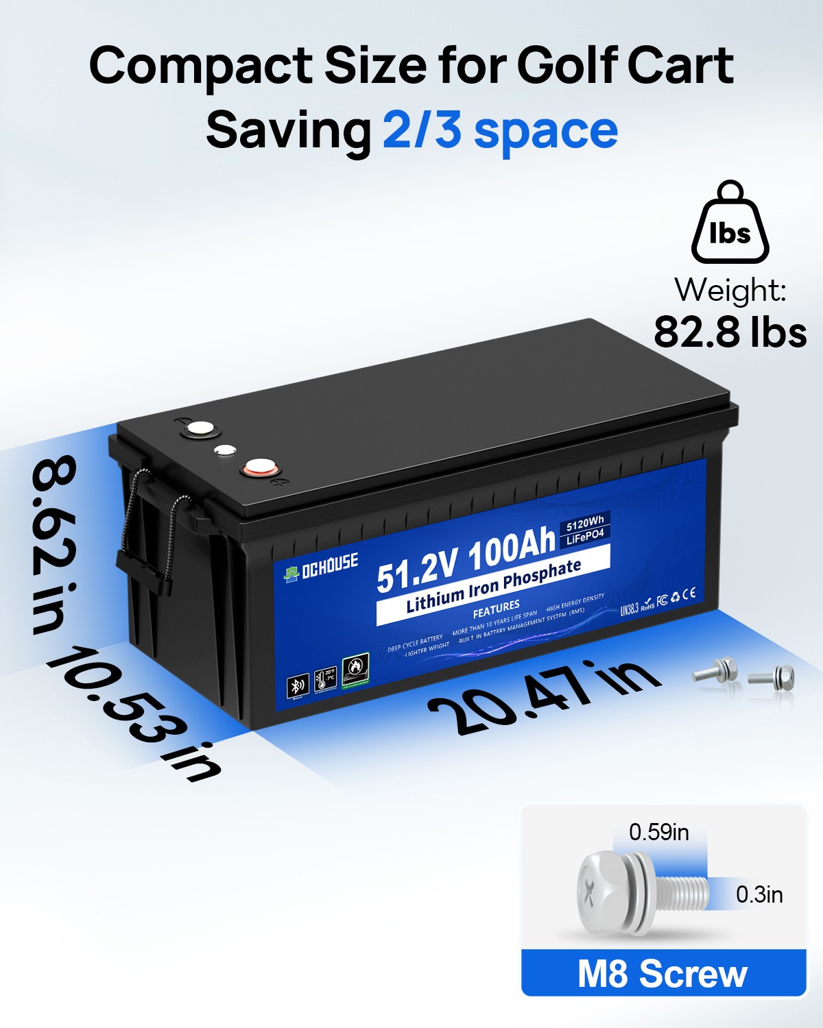 48V 100AH Golf Cart Lithium LiFePO4 Battery with 18A Charger Club Car Bluetooth