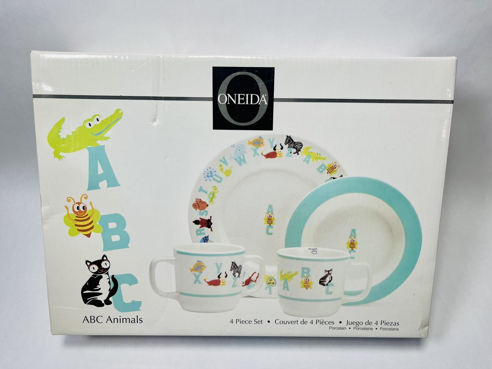 Oneida ABC Animal 4 Piece Children's Dinnerware Set Porcelain Great Gift
