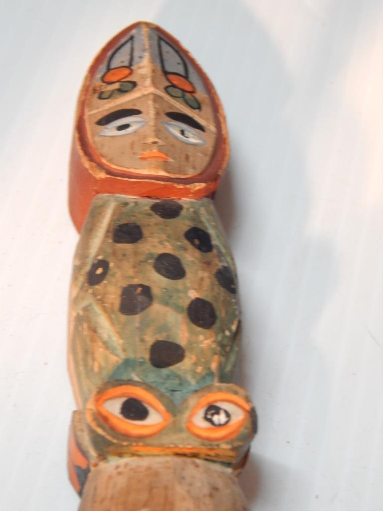 VINTAGE ALASKA TLINGIT INDIAN NW COAST 6 fig. YELLOW CEDAR WOOD TOTEM POLE MODEL