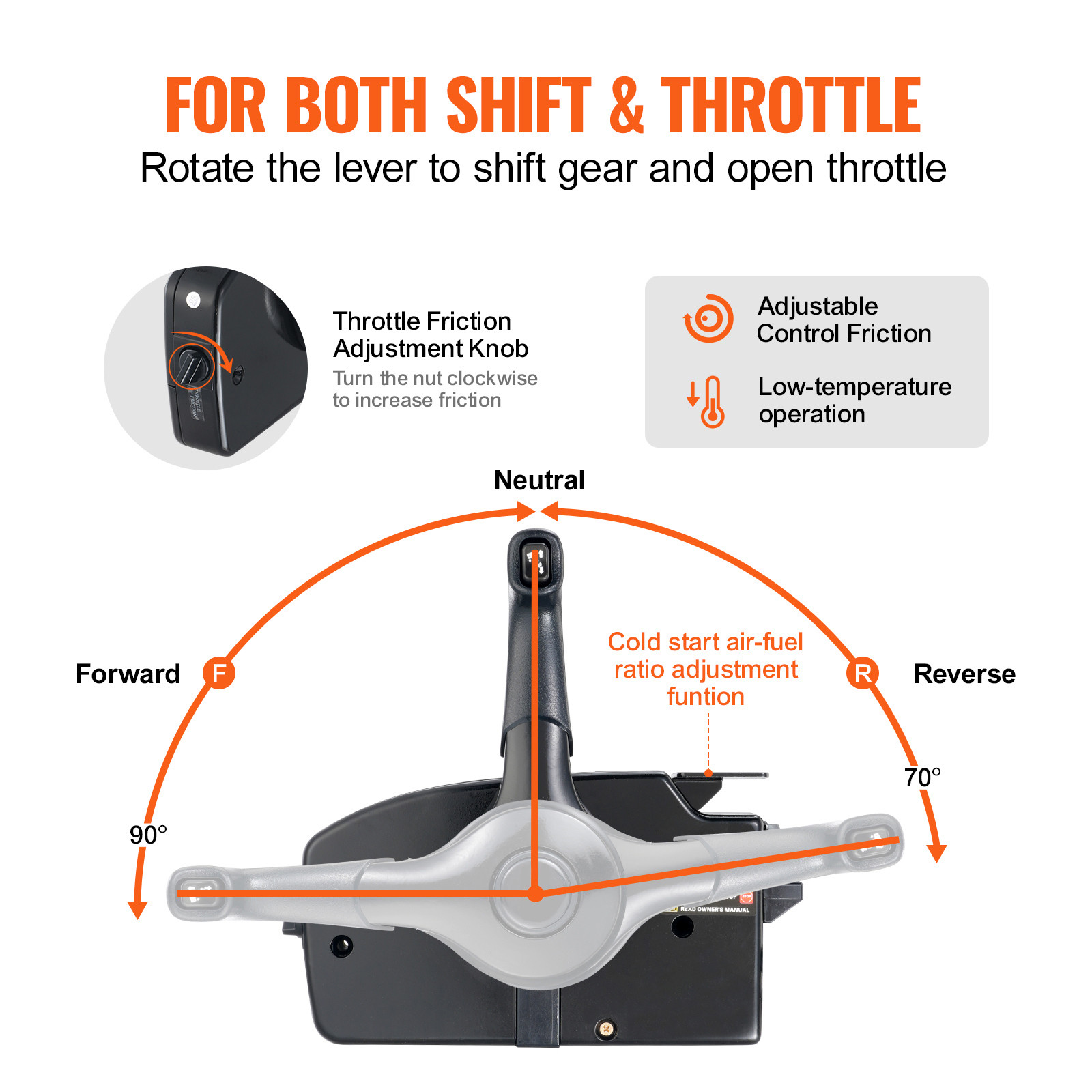 Outboard Throttle Remote Control Box Side-Mounted for Mercury PT 2-Stroke