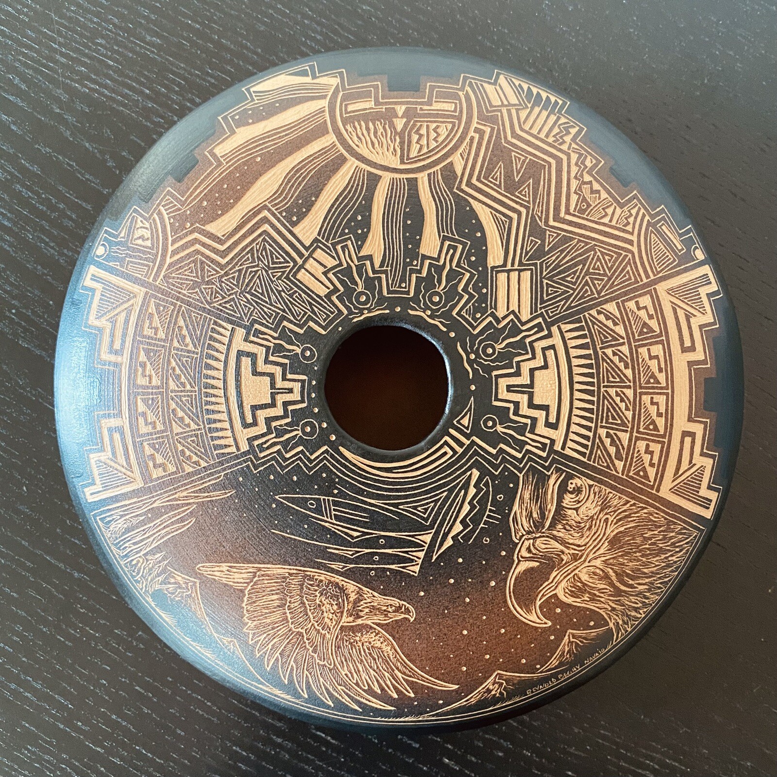 Reynold Begay Seed Pot Navajo Native American Hand Carved Sun Eagle Geometric