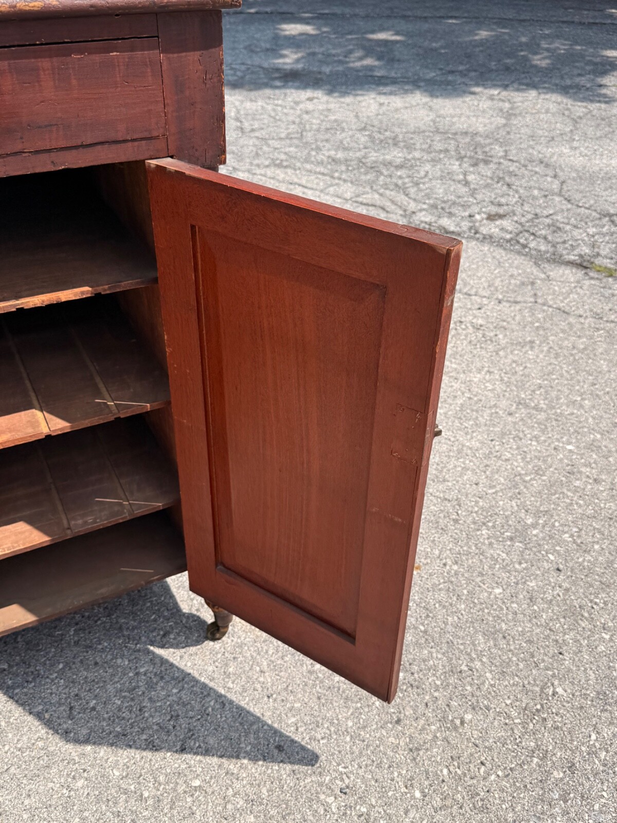 Antique paint decorated primitive country store cabinet cupboard podium folky