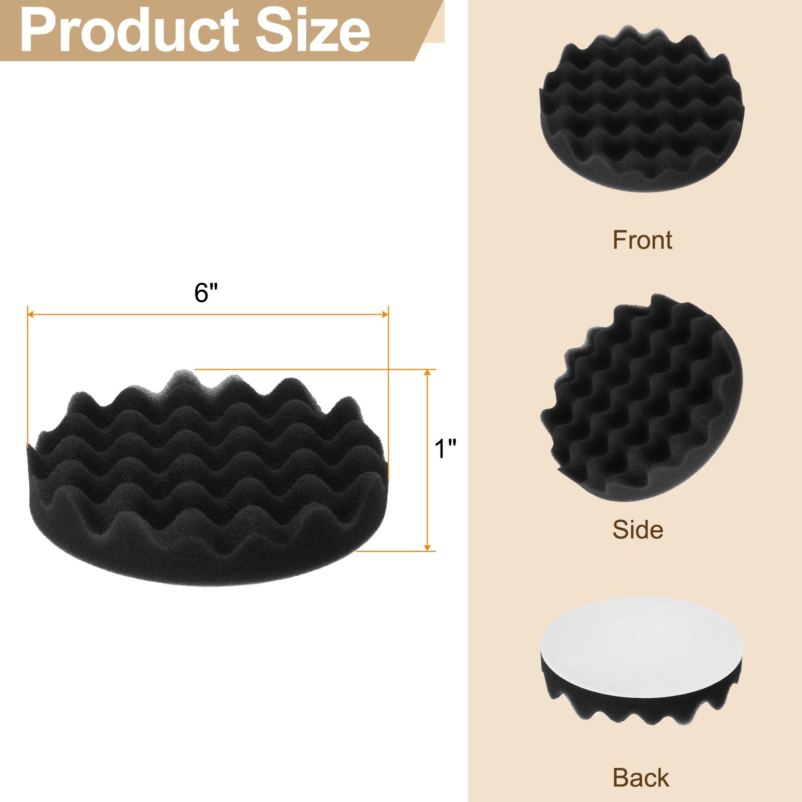 2pcs Buffing Sponge Pads 6" Polishing Wheel Waffle Finishing Grip Pad Black