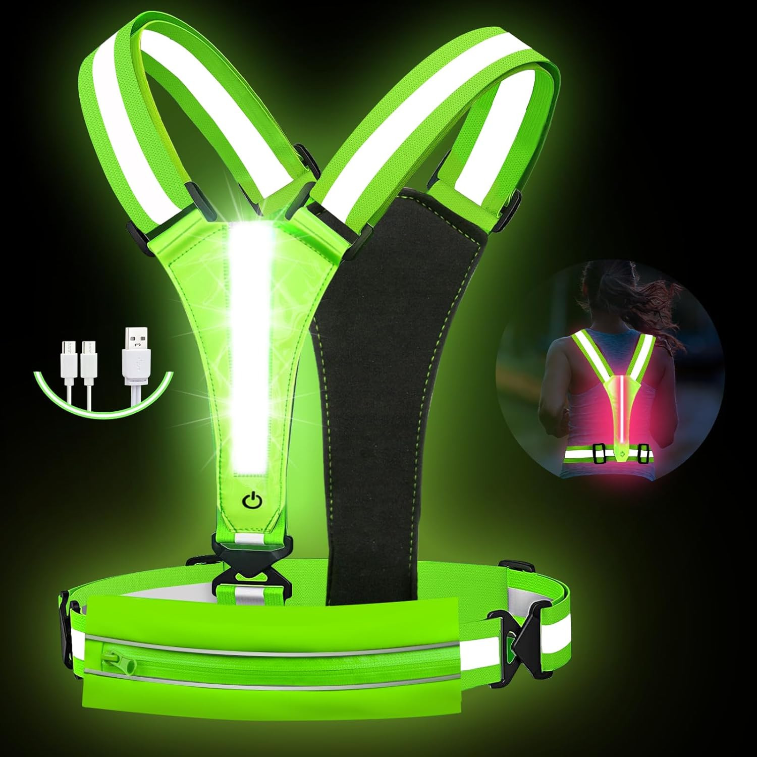 LED Reflective Light Up Safety Running Vest for Biking Walking at Night High