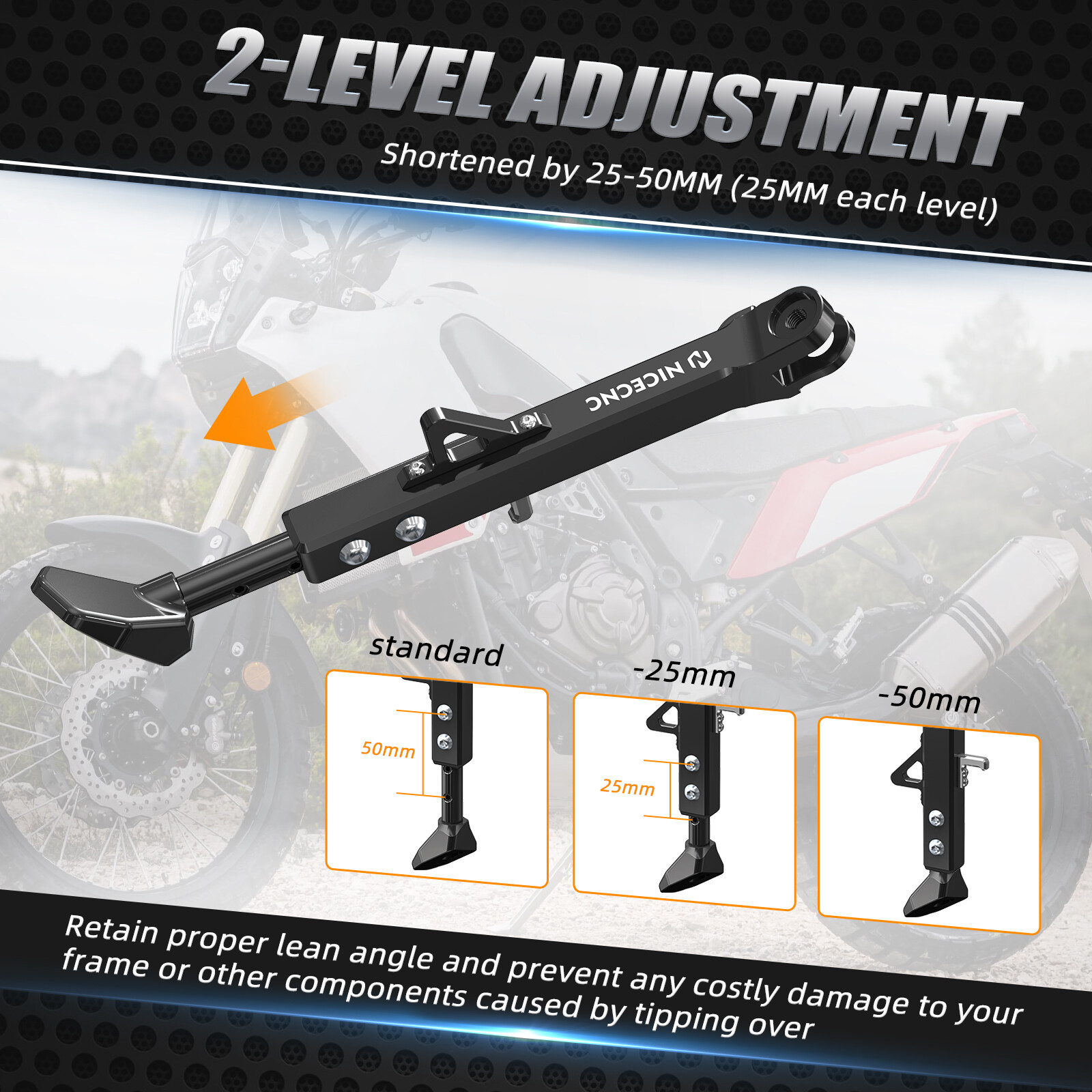 NICECNC Shorter Adjustable Kickstand For Yamaha Tenere 700 XTZ700 2019-2023 2024