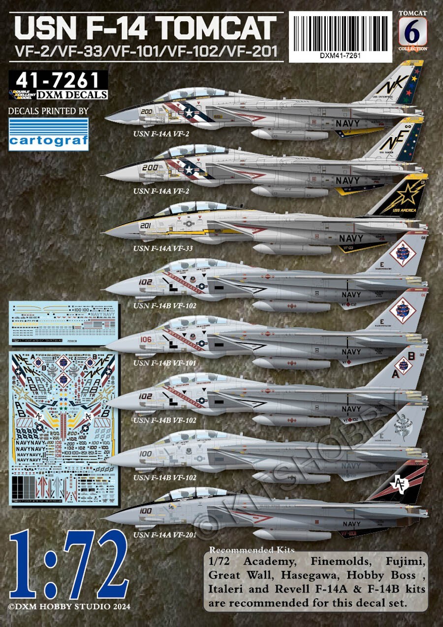 DXM decal 1/72 USN F-14 Tomcat VF-2 / VF-33 / VF-101 / VF-102 / VF-201