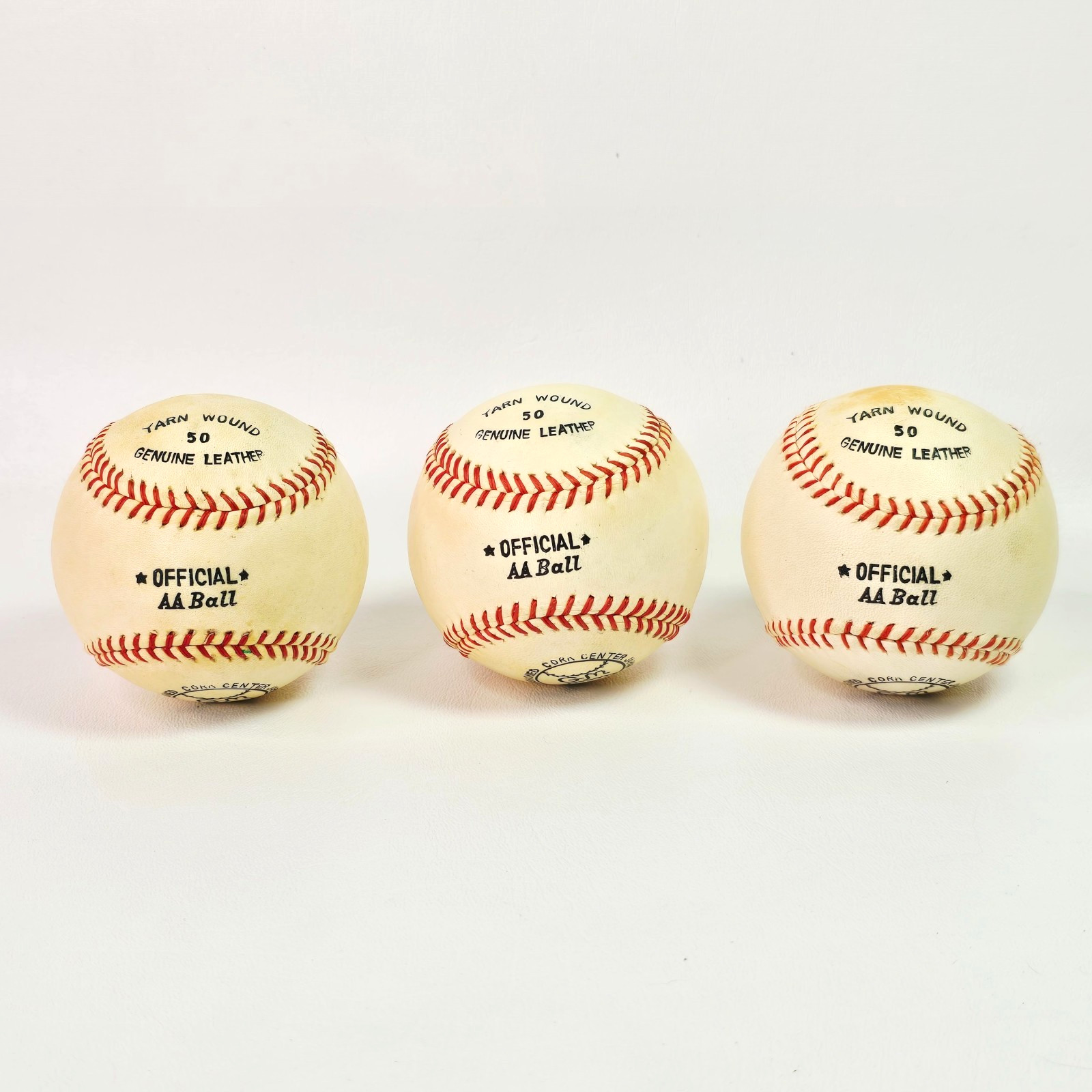 Official AA Baseball Yarn Wound 50 Genuine Leather GM 9" Set of 3 Baseballs