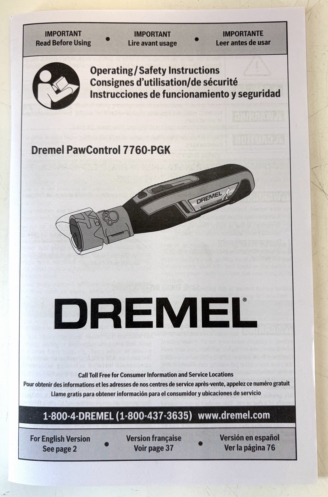 Dremel PawControl Cordless Pet Nail Grooming Kit Rechargeable Model 7760-PET