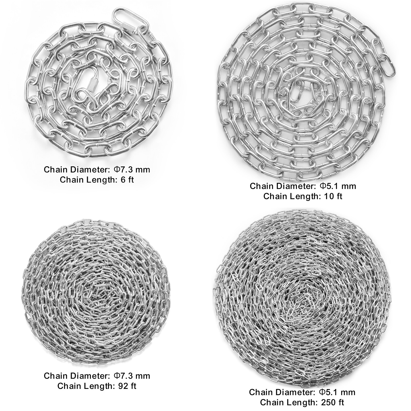 VEVOR Zinc Plated Proof Coil Chain 3/16",5/16",1/8" Carbon Steel Chain Sling