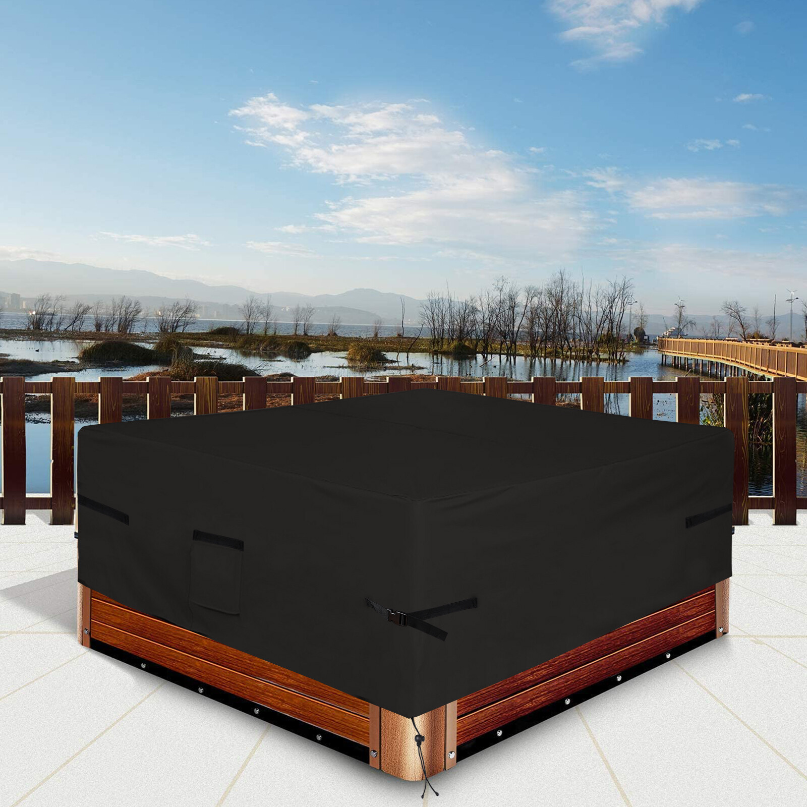 Waterproof 600D Square Hot Tub Cover Outdoor SPA Covers All Weather Resistant