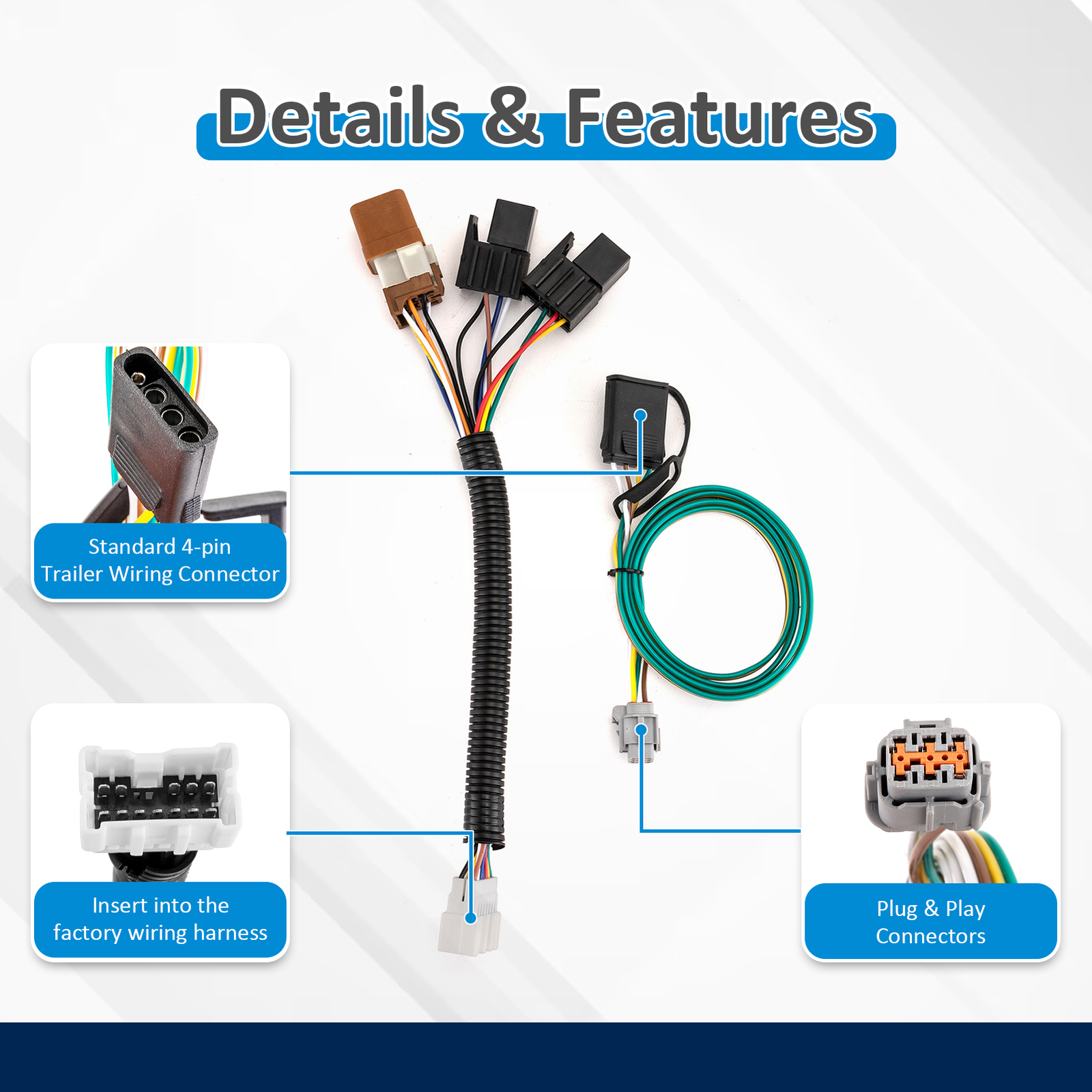 4 Way Flat Trailer Wiring Harness for Nissan Frontier 2005-2025,Xterra 2005-2015