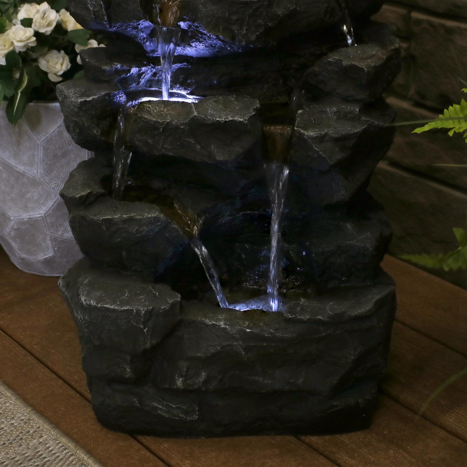 Polyresin Grotto Falls Water Fountain with LED Lights - 24 in by Sunnydaze