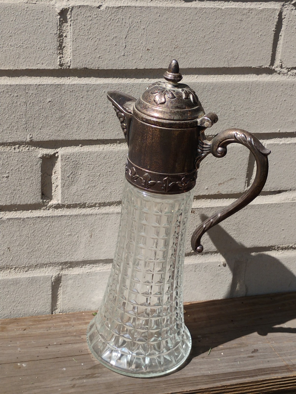 Antique Victorian Style Italian Crystal/Silverplate Decanter Claret Jug Pitcher