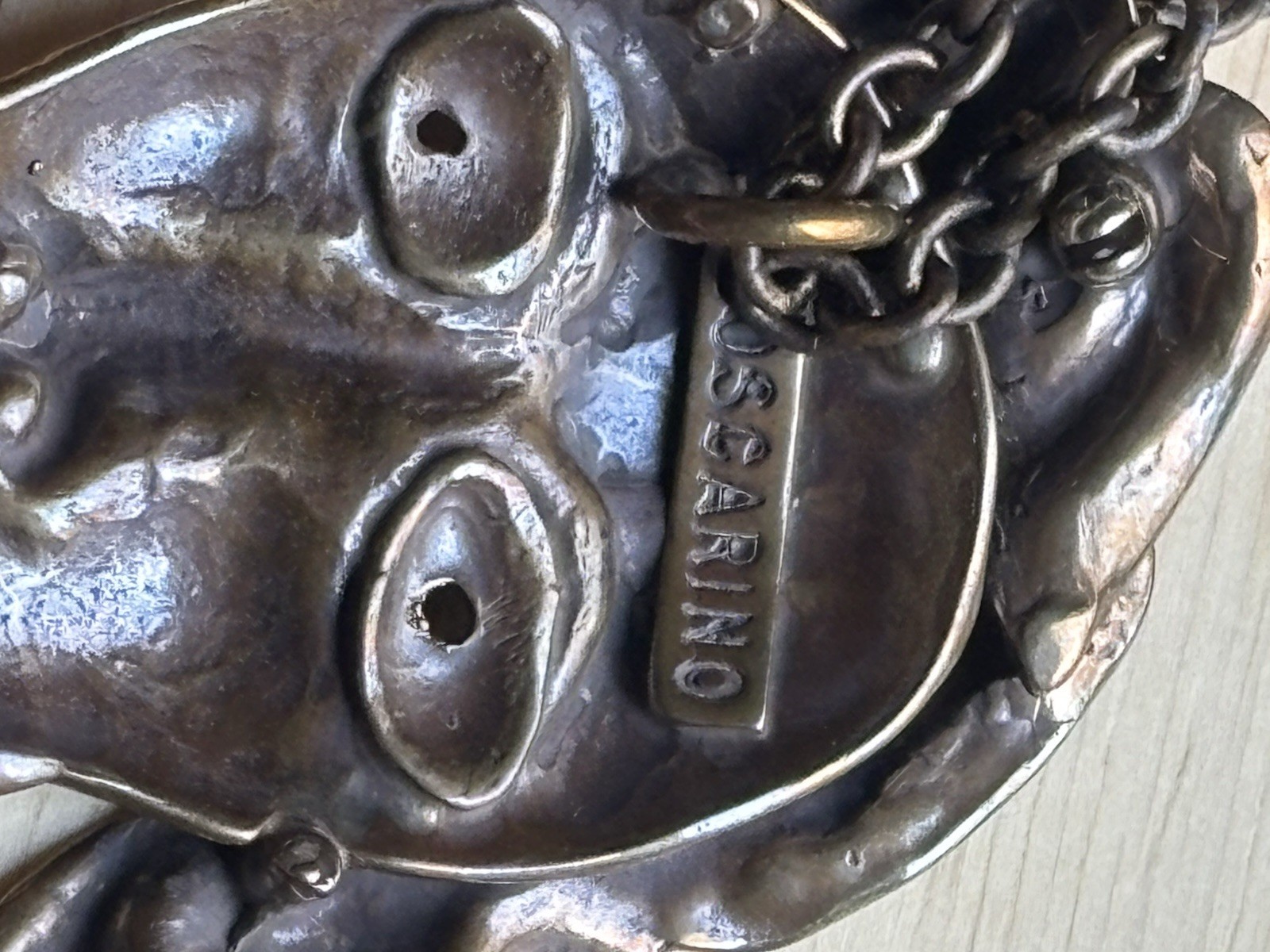 Boscarino Bronze Pendant Articulated Man Axe Artisan Necklace Tribal Signed VTG