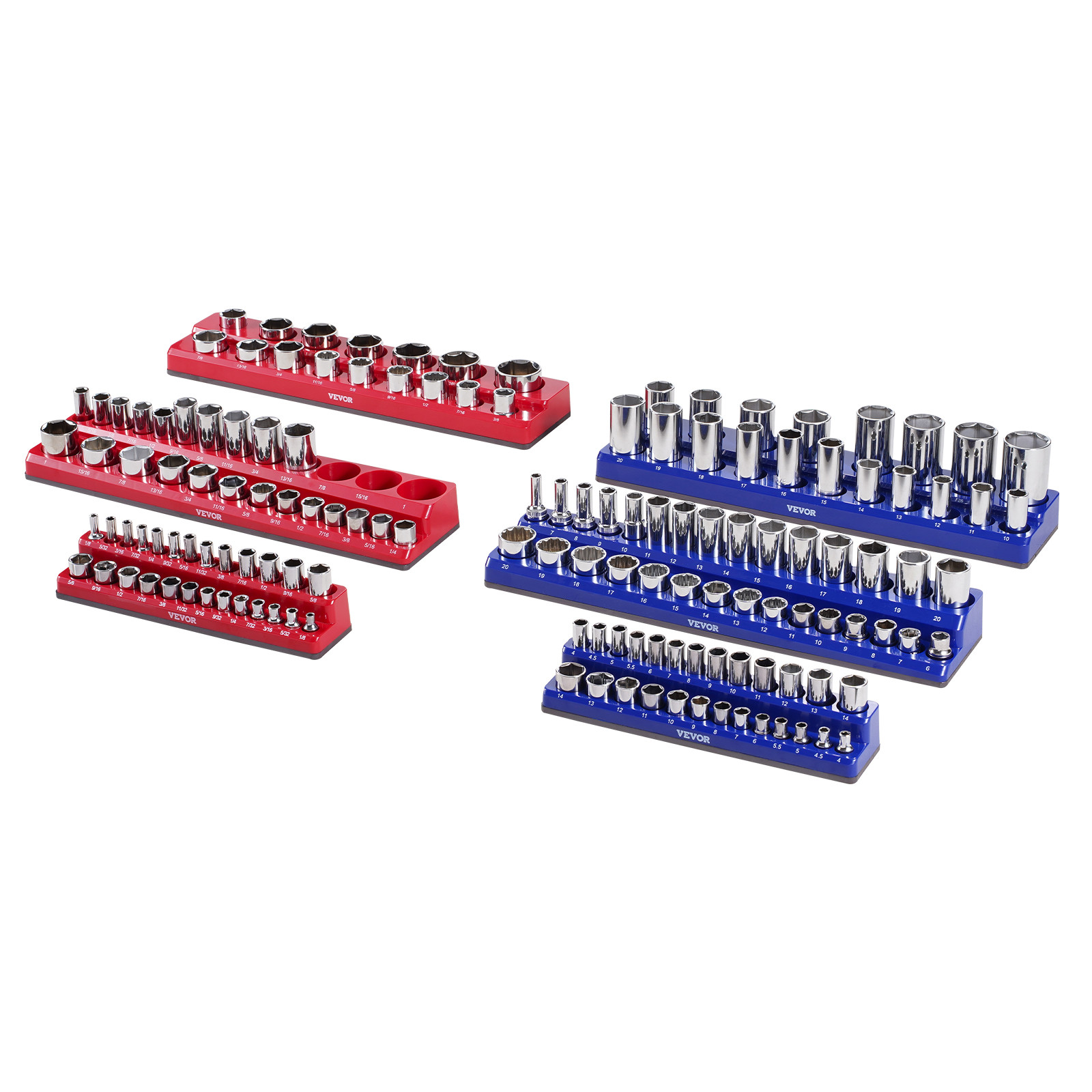 VEVOR Magnetic Socket Organizer Set 6PCS Socket Trays Blue & Red for Metric SAE