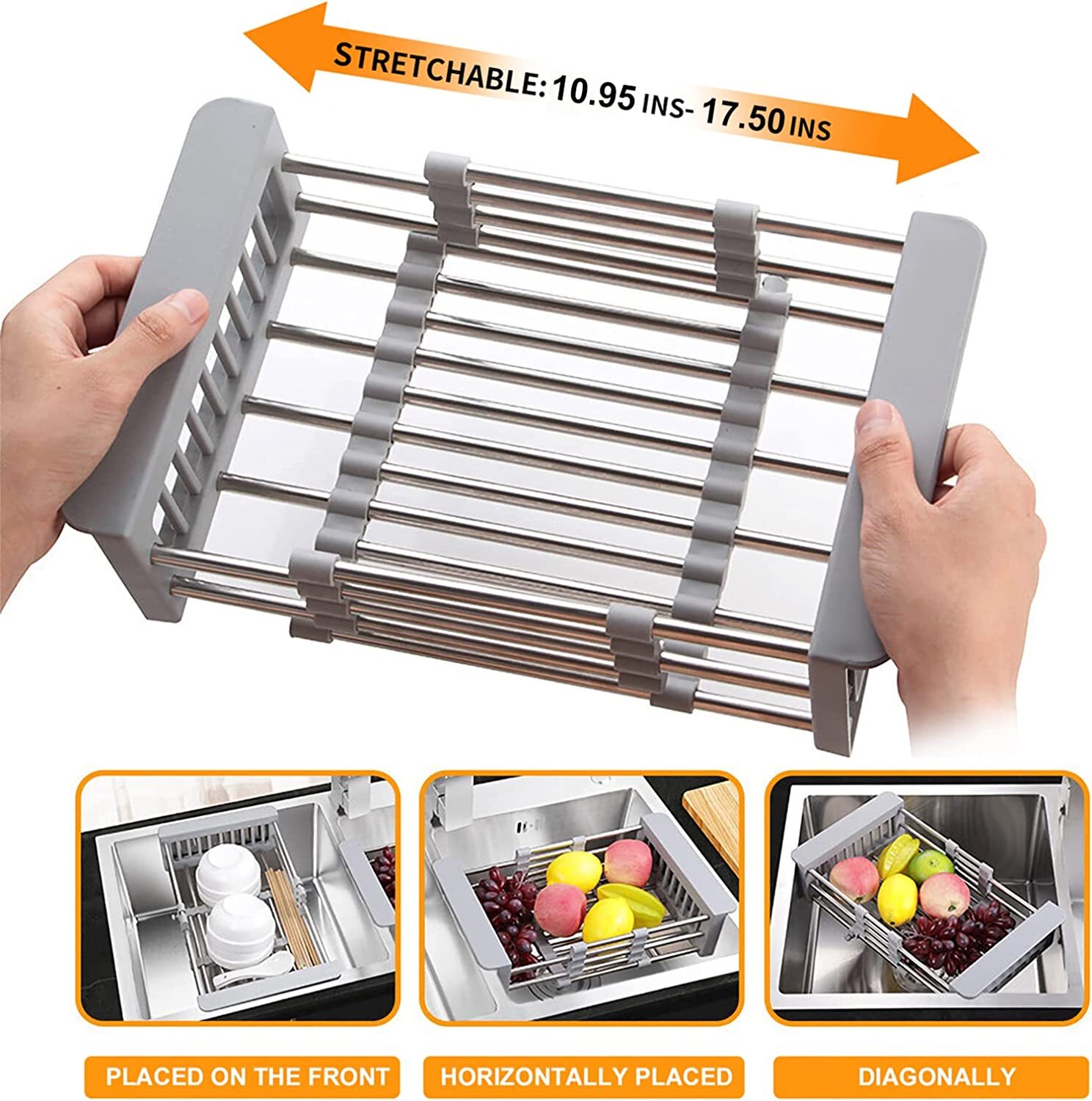 Adjustable Stainless Steel Kitchen Dish Drying Sink Rack Drain Strainer Basket♪