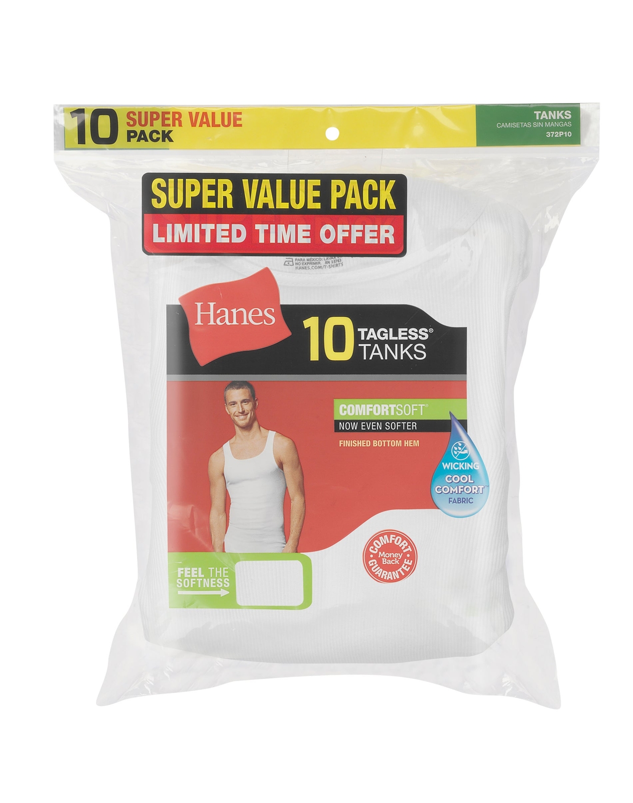 Hanes Tank Undershirt 10-Pack ComfortSoft Value Tag Itch Free Ribbed White S-3XL
