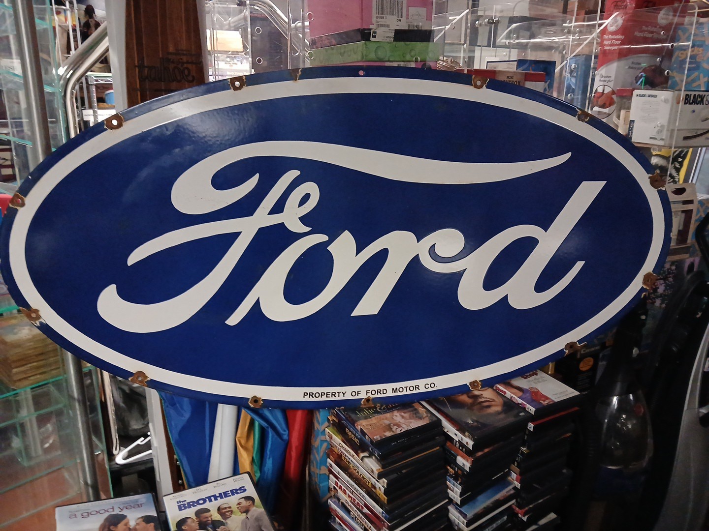 VINTAGE LARGE FORD PORCELAIN METAL SIGN 4FT CAR TRUCK AUTO DEALER SALES SERVICE