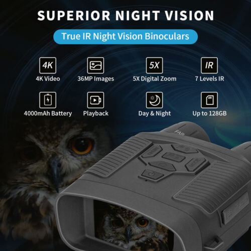 36MP 4K Digital Night Vision Goggles Binoculars For Total Darkness Surveillance