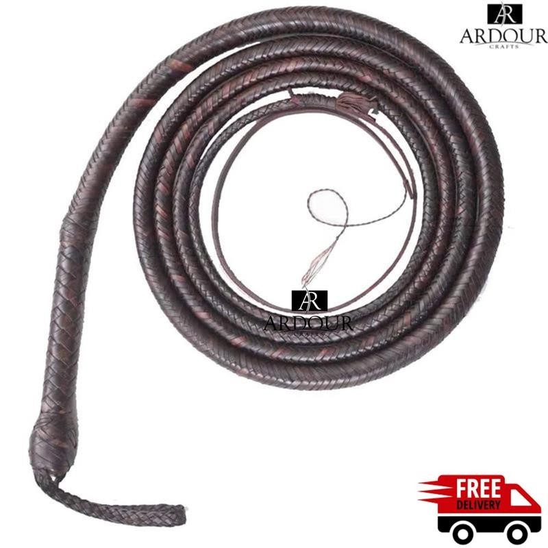 Real Leather Bullwhip 4‑16FT Handmade 16 Plait Braided Western Style Bull whip