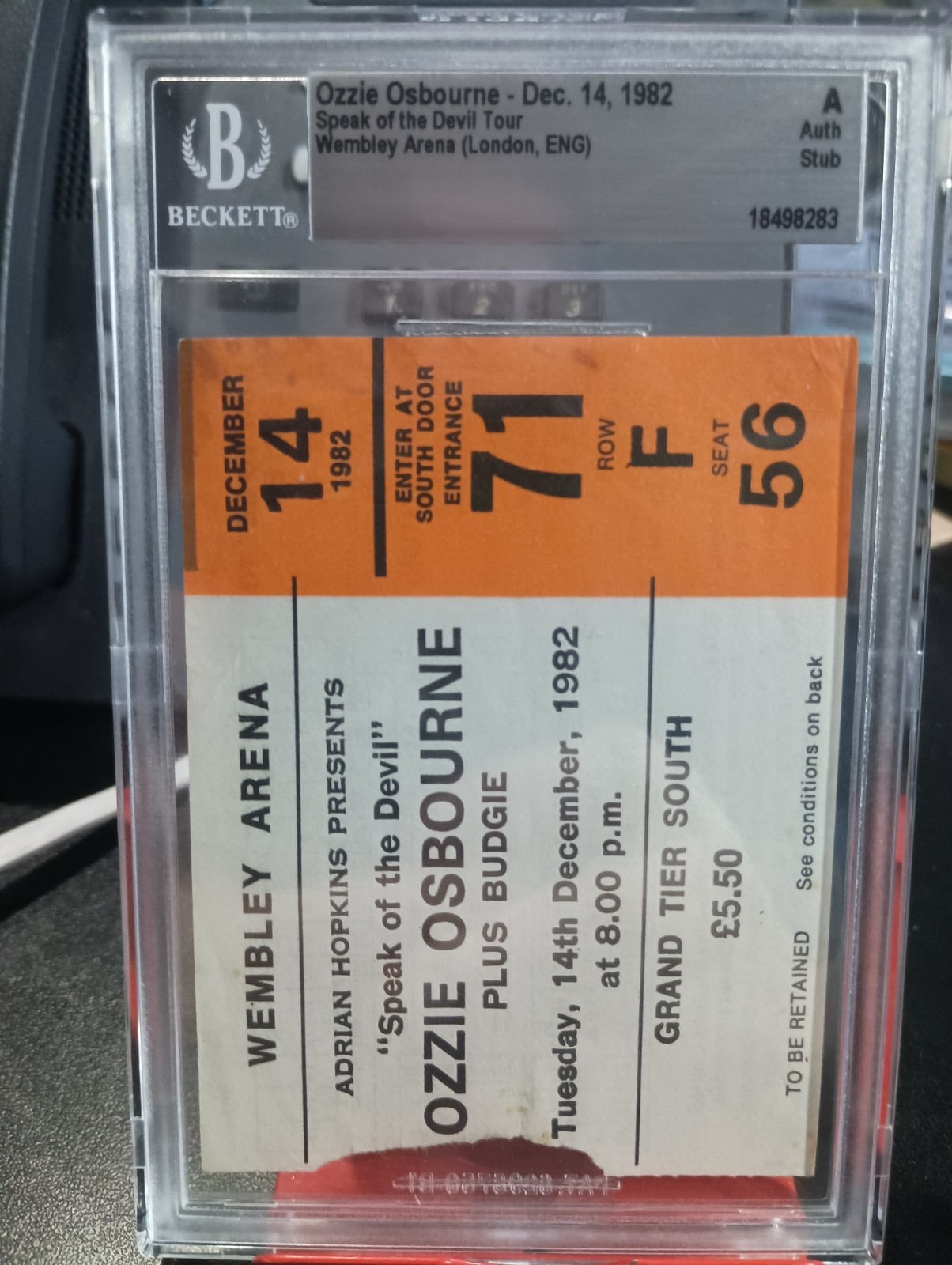 Ozzy Osbourne London Wembley 12/14/1982 Speak Of Devil Tour Ticket Beckett BAS
