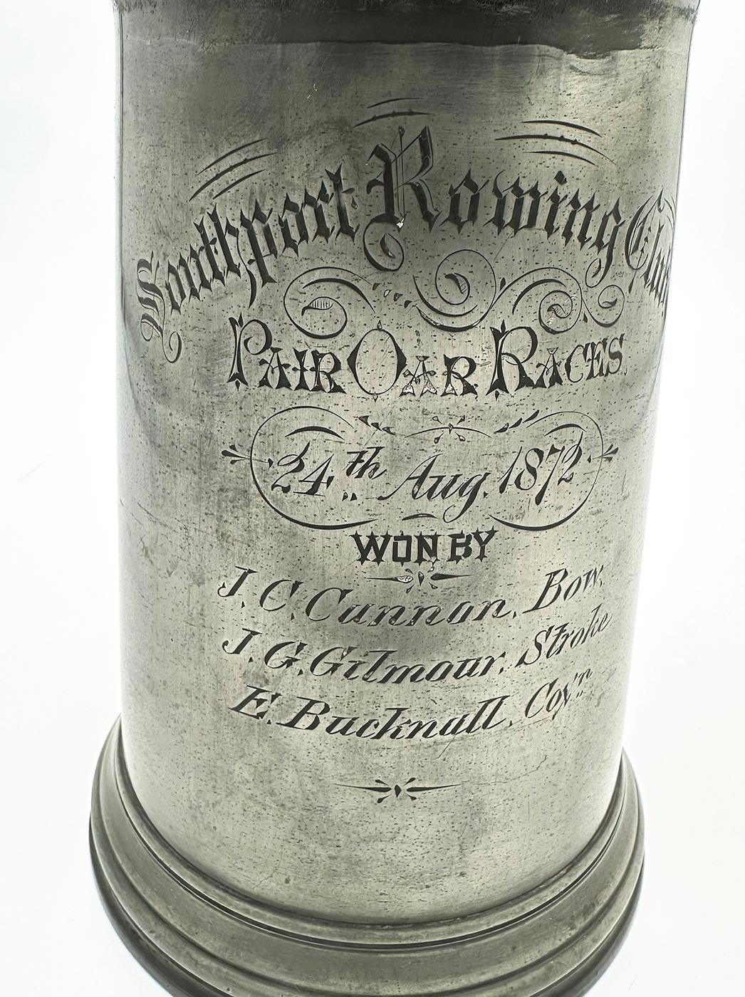 VICTORIAN SOUTHPORT ROWING CLUB ROWING PEWTER TROPHY CUP 1872 J DIXON & SONS