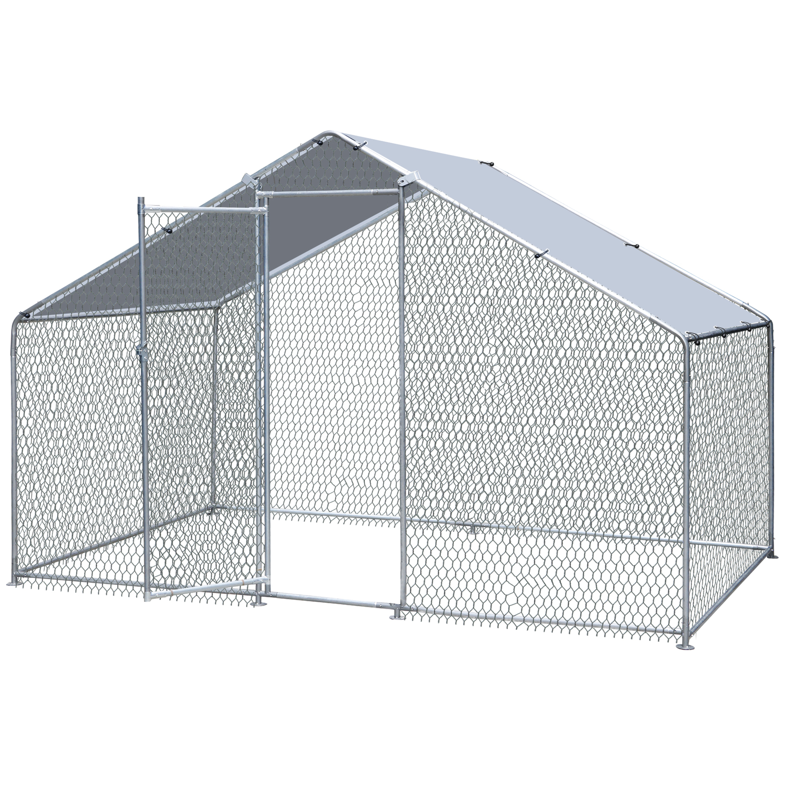 10X 6.5ft Walk-in Metal Chicken Coop Poultry Cage Pet House w/ Chicken Run Cover