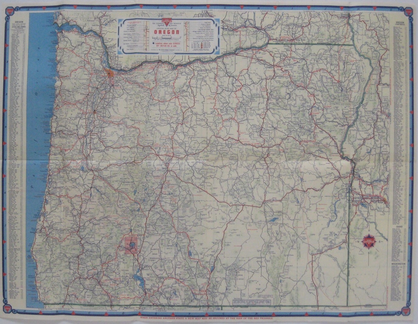 1946 CONOCO Road Map OREGON Columbia River Highway Portland Crater Lake Nat'l Pk