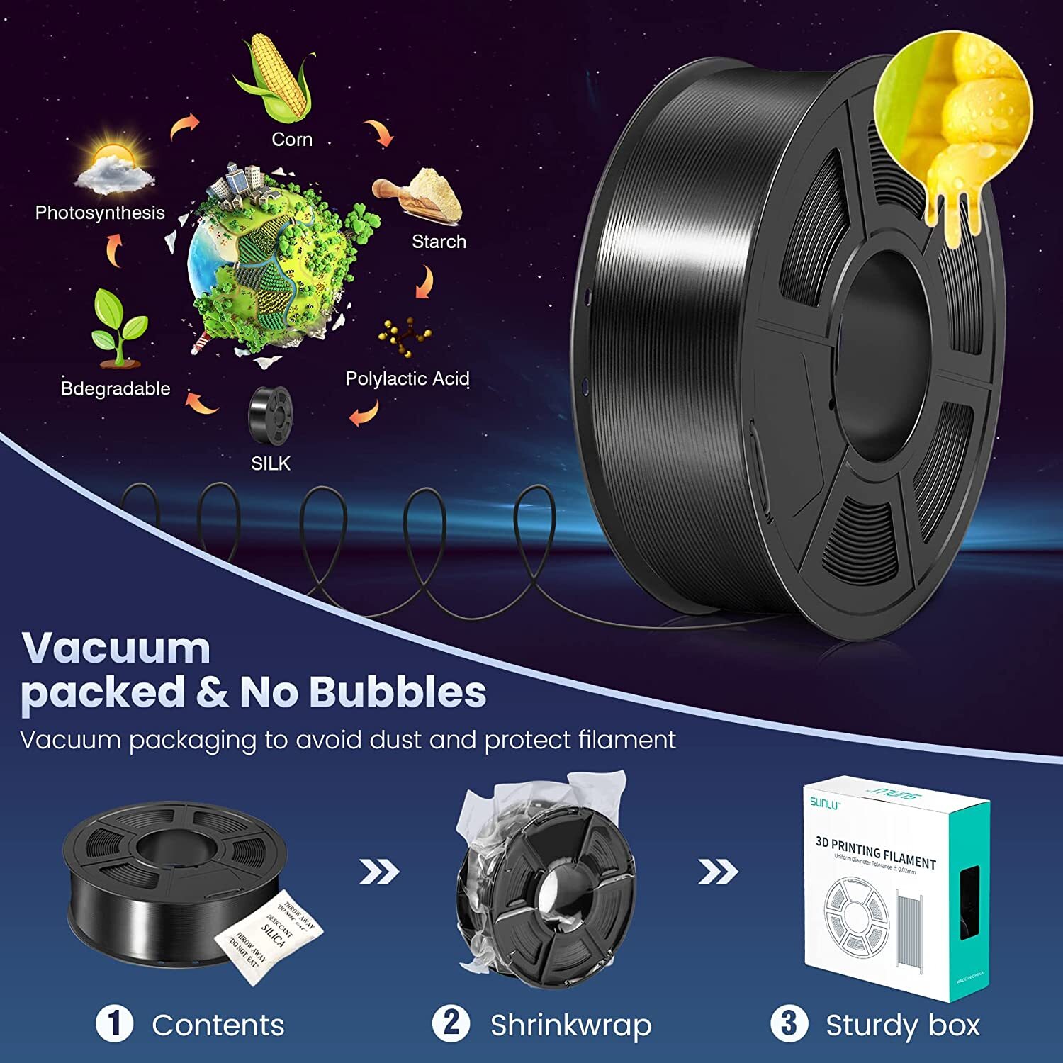 【BUY 6 GET 4 FREE,ADD 10】SUNLU 1.75MM SILK Shiny PLA+ Filament 1KG/2.2LBS Spool