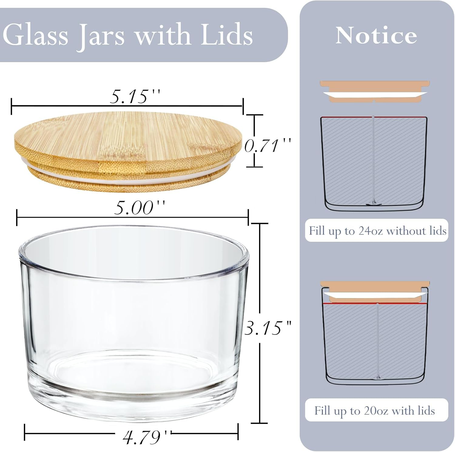 CONNOO 24oz Clear Glass Candle Jars 6 Pack, Multi-Wick Wide Mouth Empty Bulk for