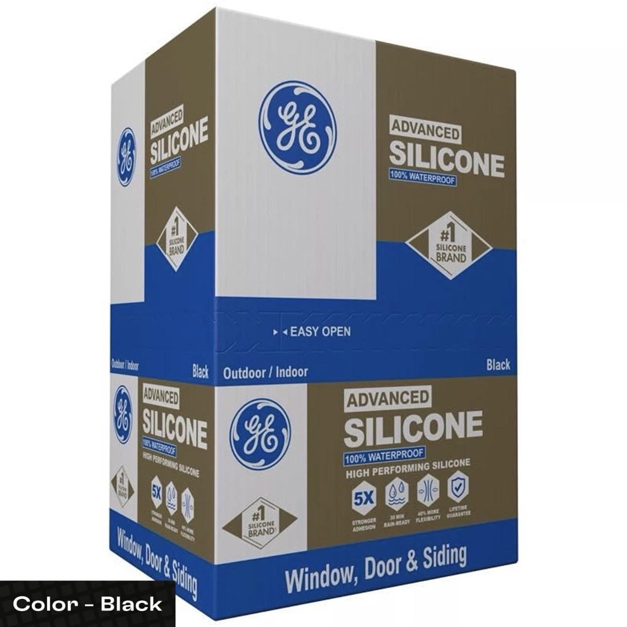 GE Advanced Silicone 2 Window and Door BLACK Silicone Caulk 10.1 oz - Pack of 12