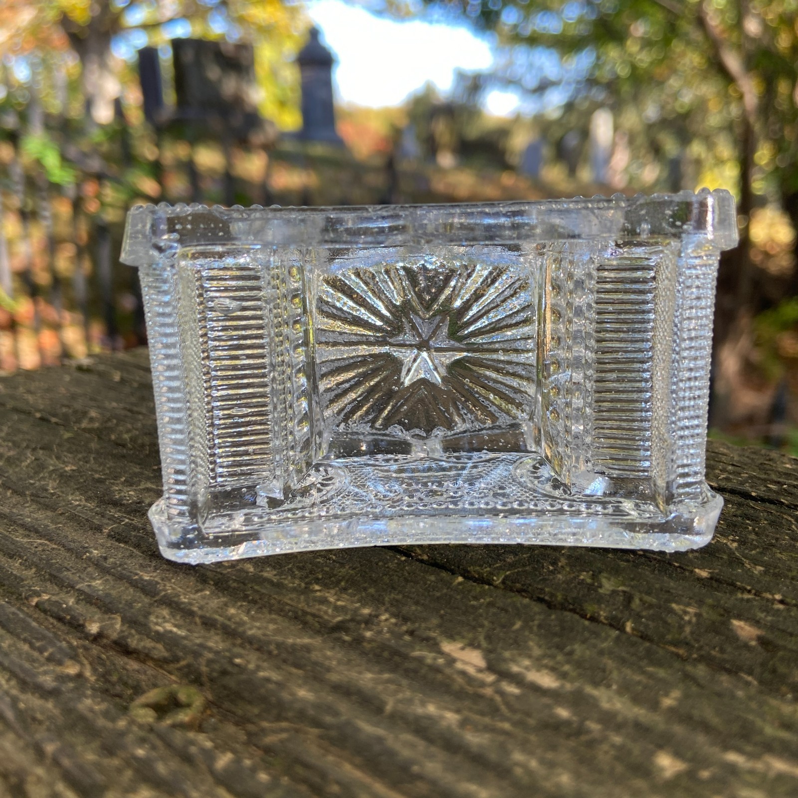 Antique 1830s Lacy Flint Glass Beaded Scroll + Basket of Flowers Open Salt BS-3A