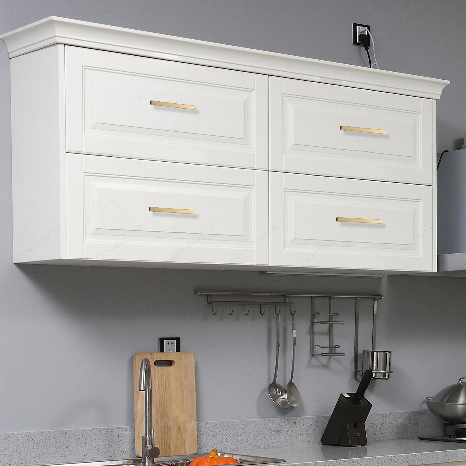 Stainless Steel Kitchen Square Cabinet Handles Brushed Gold T-Bar Drawer Pulls