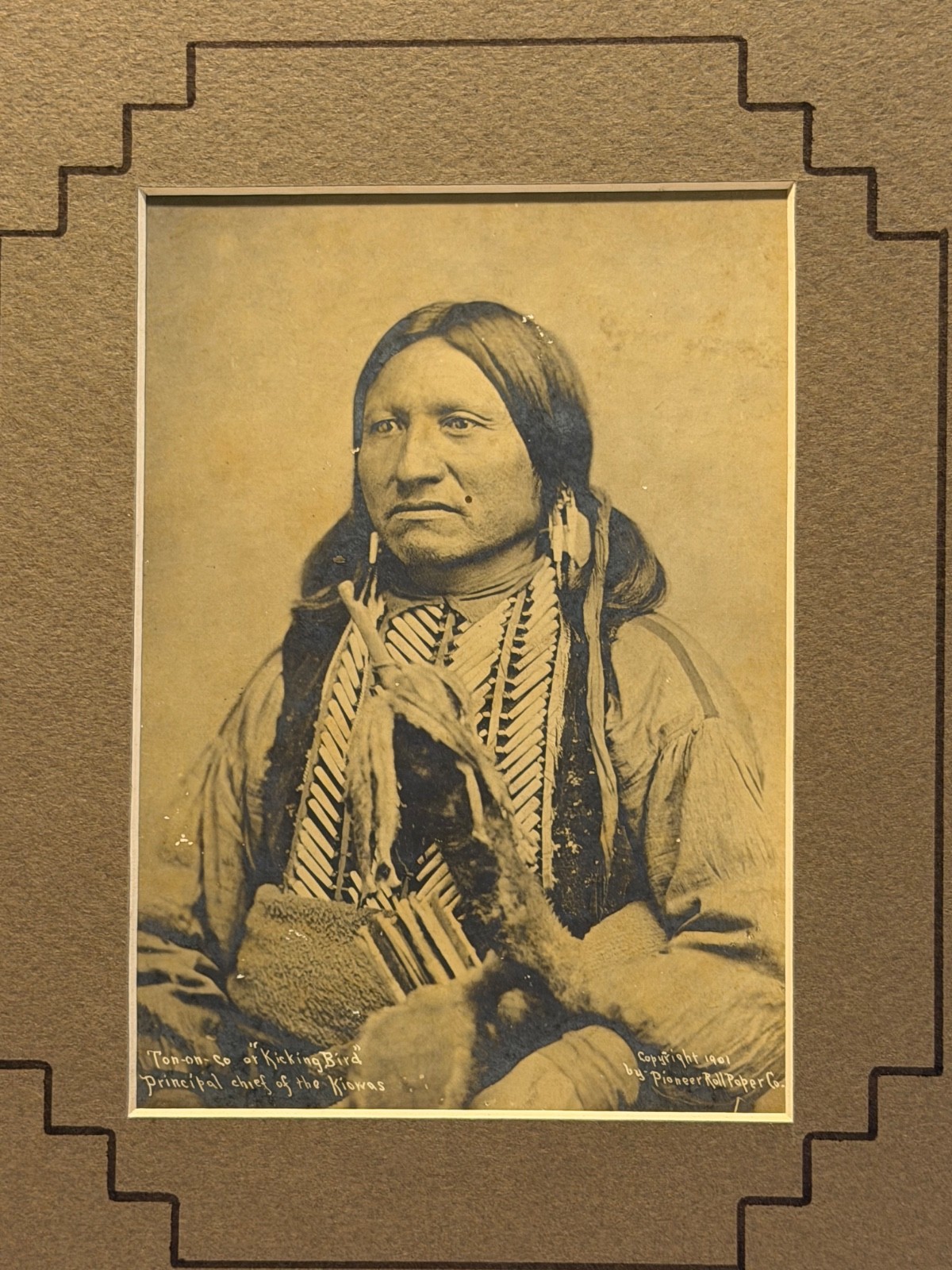 Antique Native Amerian Indian Photograph of Kicking Bird (Teneangop'te) Cheif