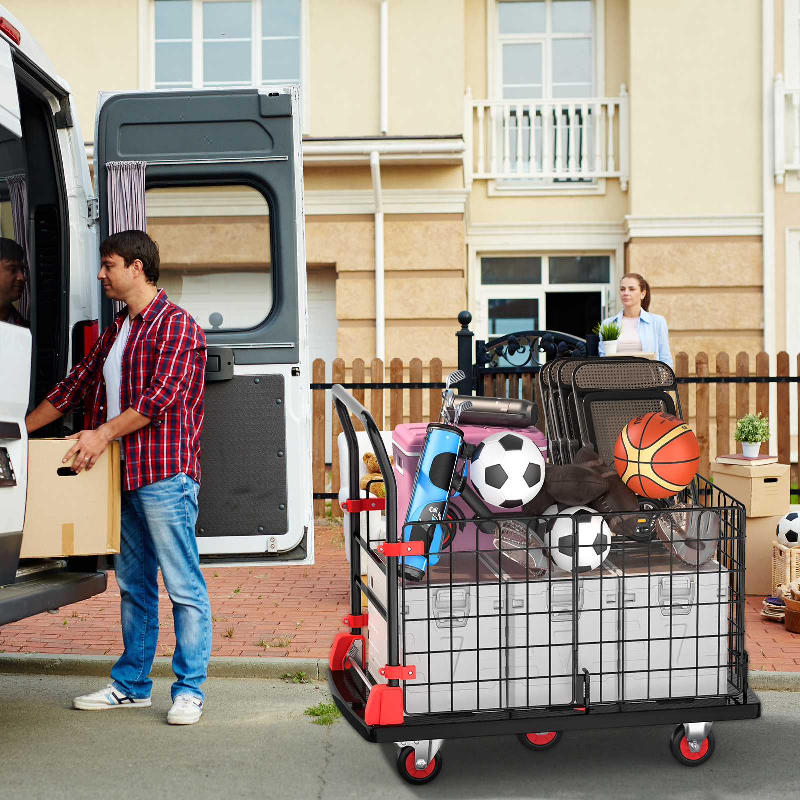 880LBS Platform Truck Cart Folding Dolly Cart Trolley Fence with Removable Cage