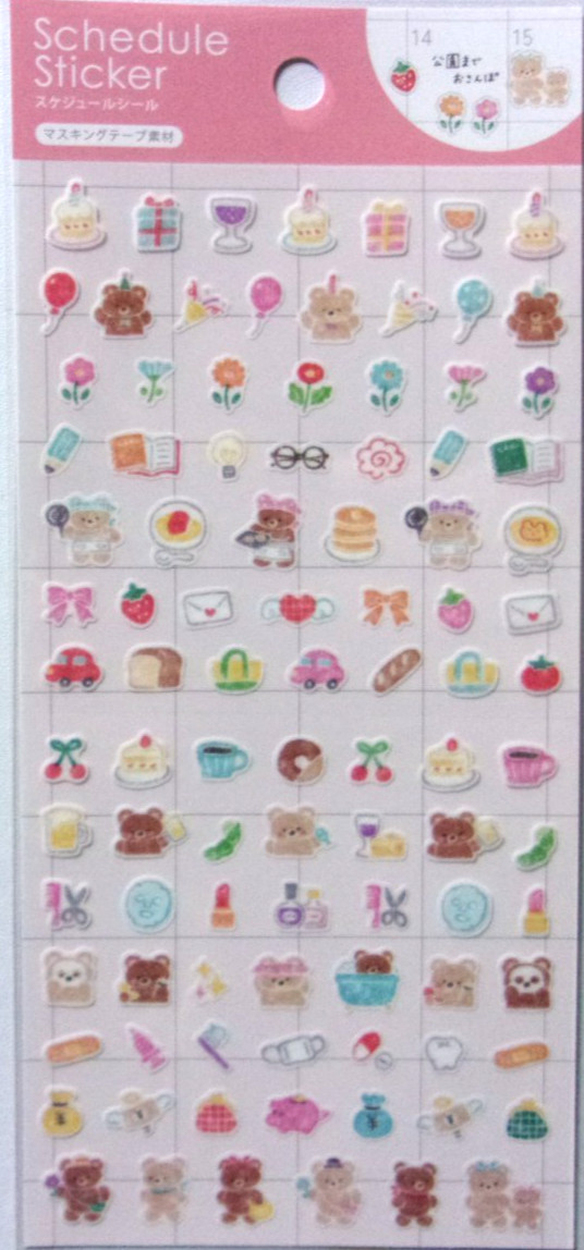 GAIA Bear Schedule Masking Washi Mini Sticker Sheet, New