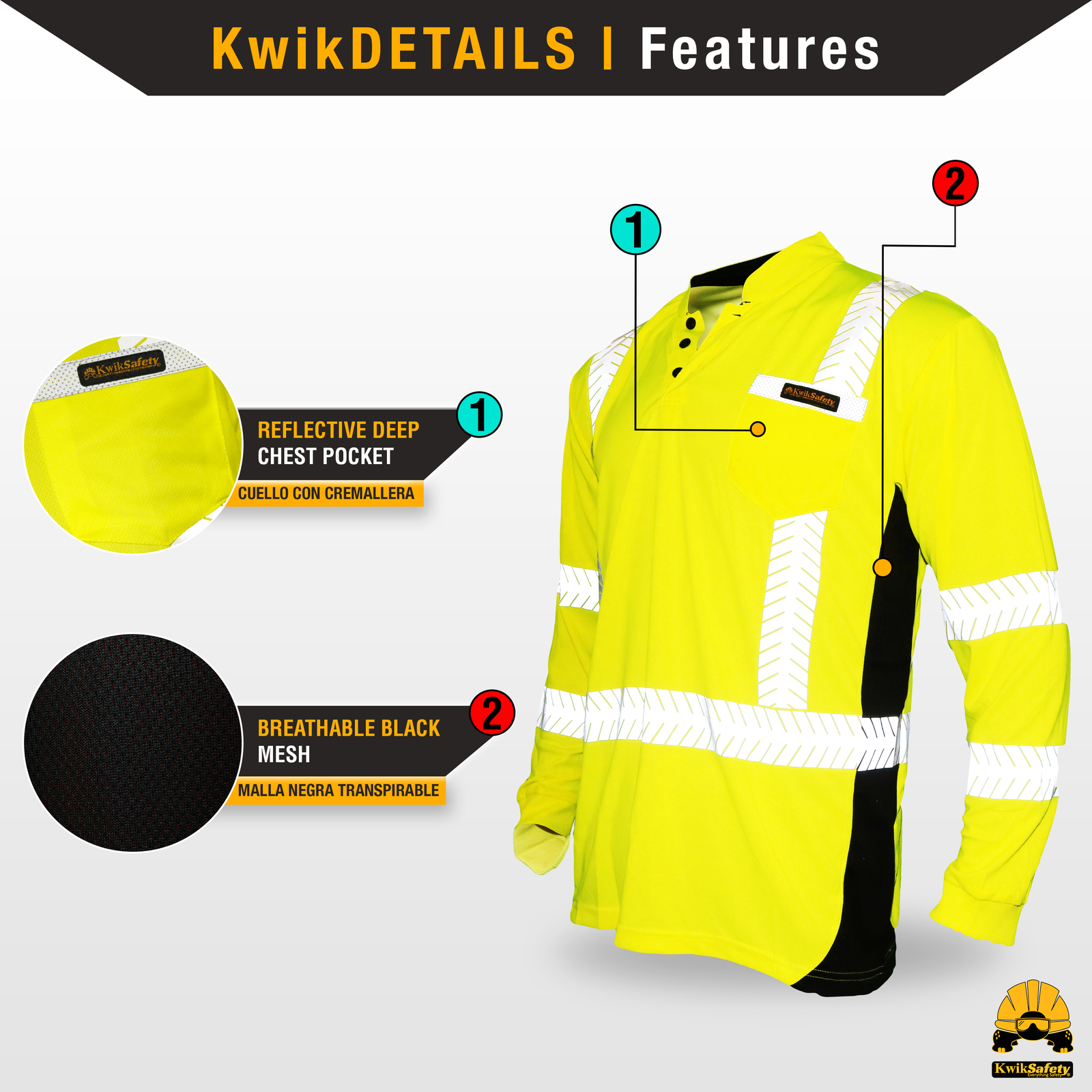 KwikSafety ESTIMATOR Hi Vis Reflective Long Sleeve ANSI Class 3 Safety Shirt