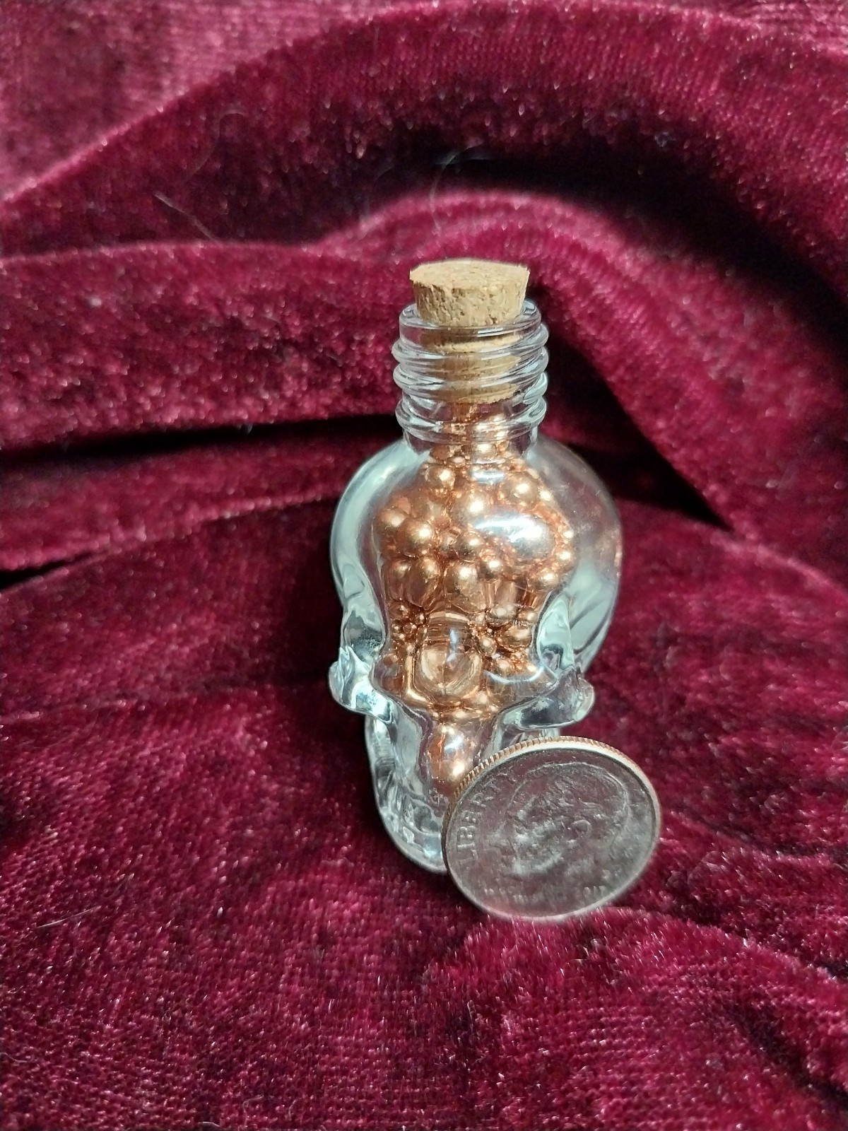 Copper Bullion in Skull Glass Bottle - 99.9 % Pure - 44 Grams - Great Gift!