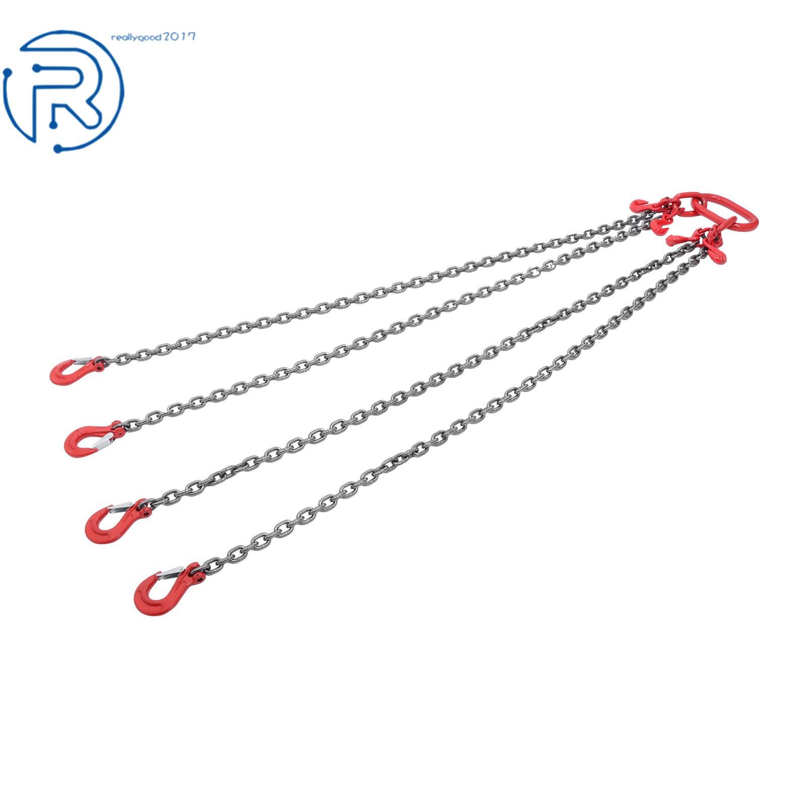 5/16" × 5' 11000 lbs Chain Sling 4 Legs G80 Lifting Chain with Grab Hooks Red