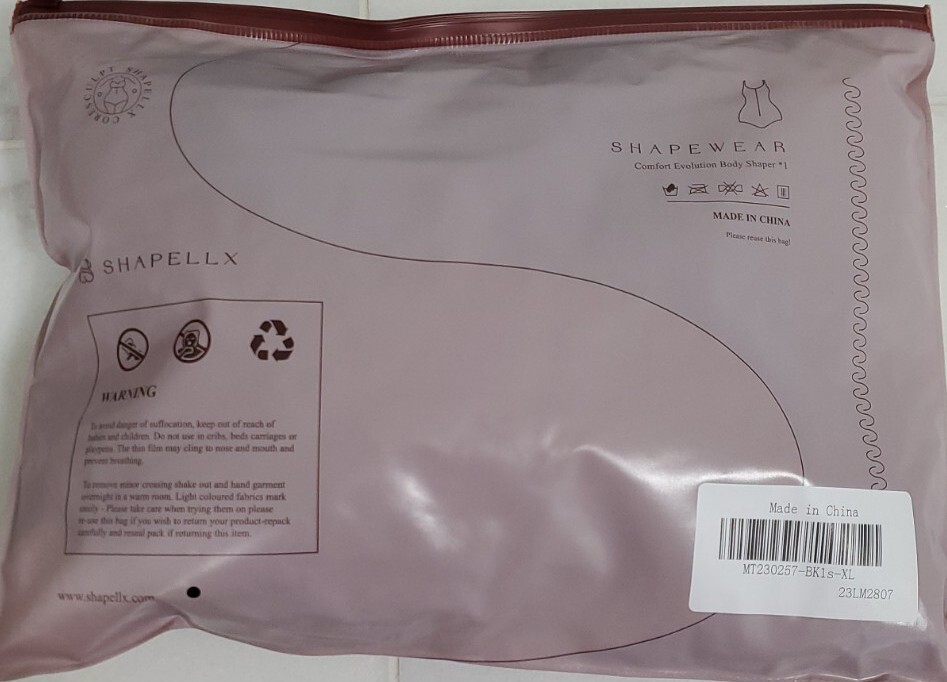 1~ Shapellx Bodysuit Long Sleeve Shirt Built In Bra Black XL