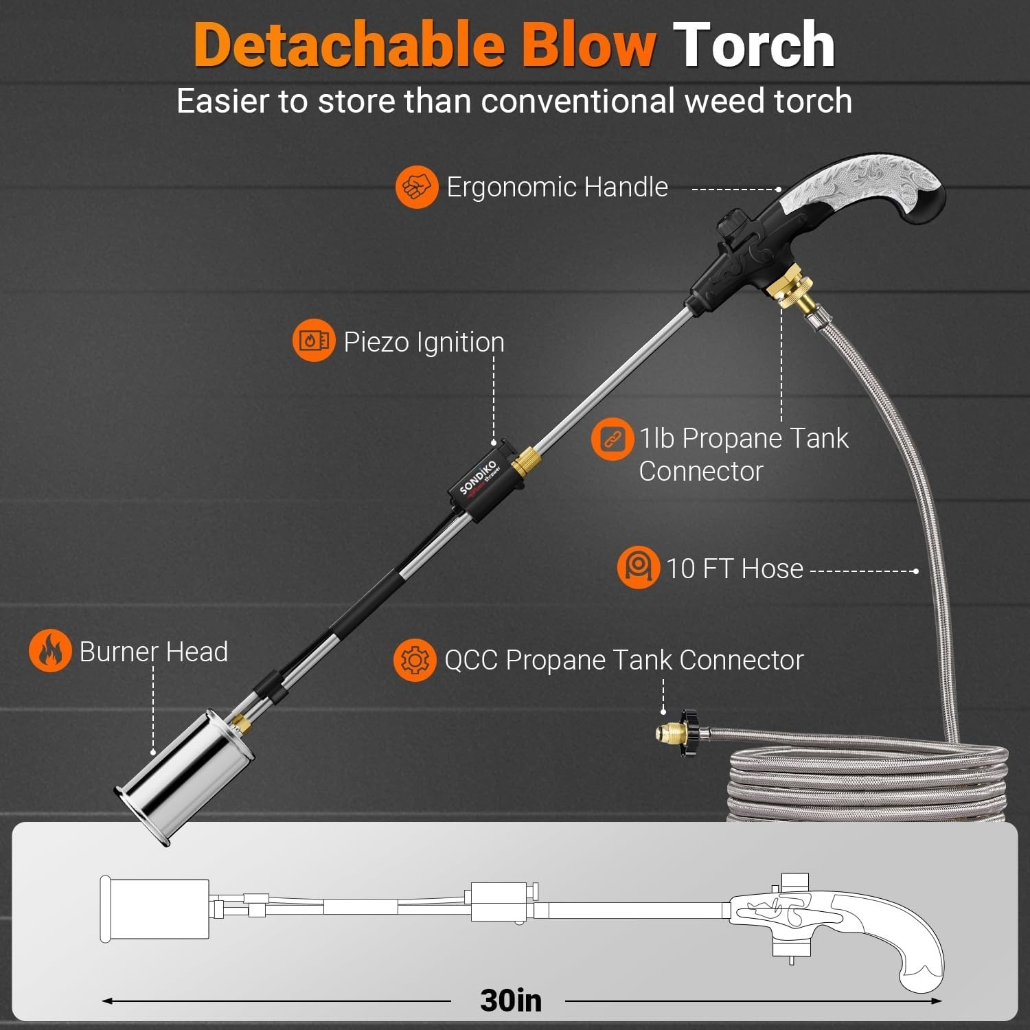 Propane Torch Weed Burner with 10 FT Hose, High Output Weed Torch Flamethrowe...