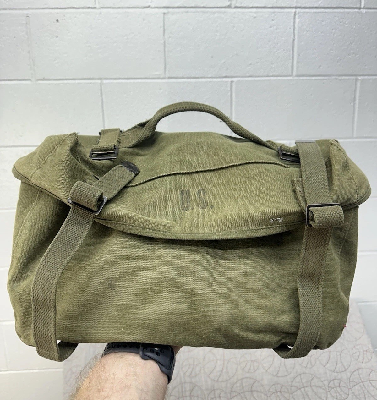 1951 US Army Field Pack Cargo M-1945 Military OD Green Cargo Bag NICE Lower Vtg