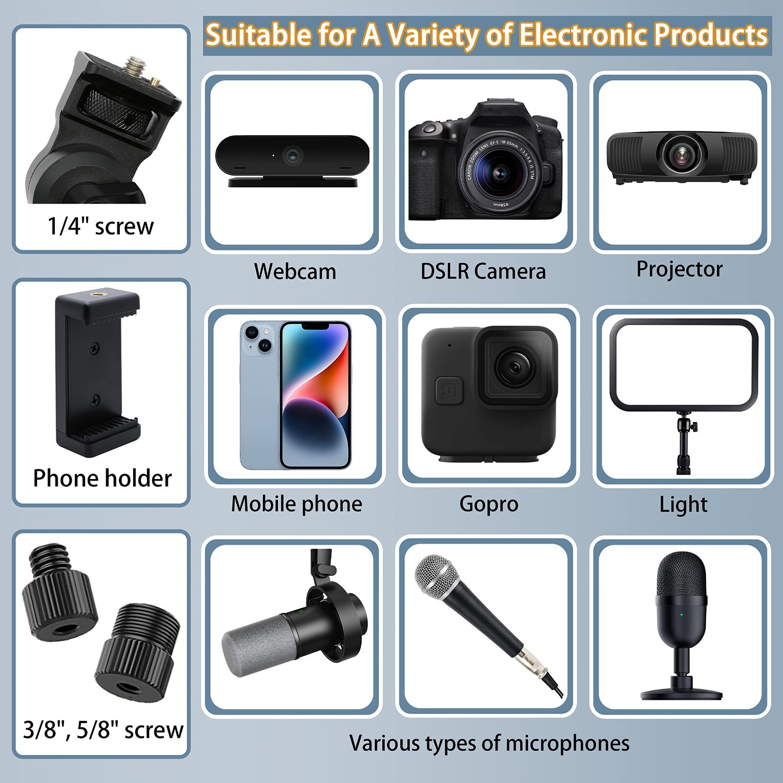 Overhead Camera Mount Desk Stand, 3-Section Flexible Detachable Articulating Arm