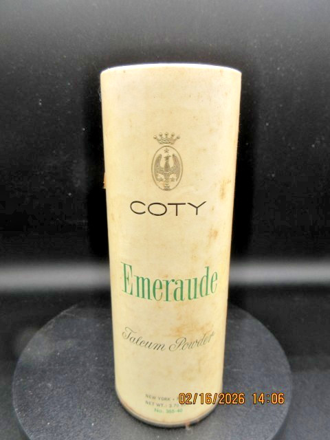 Vintage Coty Emeraude Talcum Powder from 1960 with Powder Still In It Metal Top