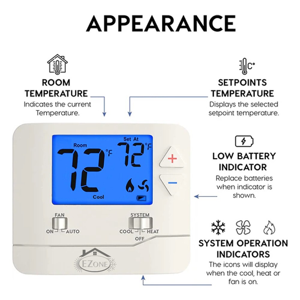 Digital Wall Electronic Non Programmable Single Thermostat 701 Heat / Cool