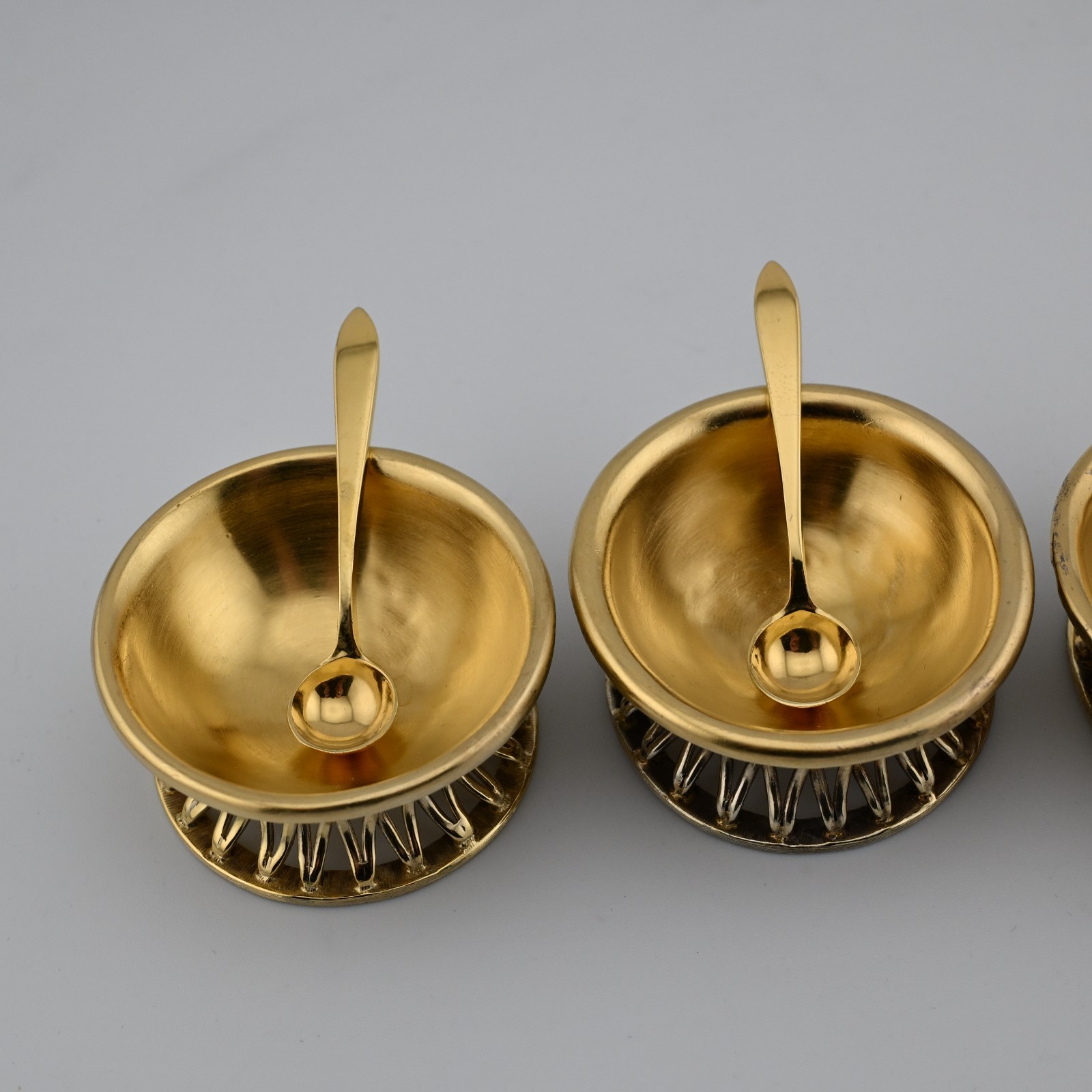 RARE 4 Tiffany & Co Sterling Silver Gilt Salt Cellars & Spoons Mexico 7.55ozt