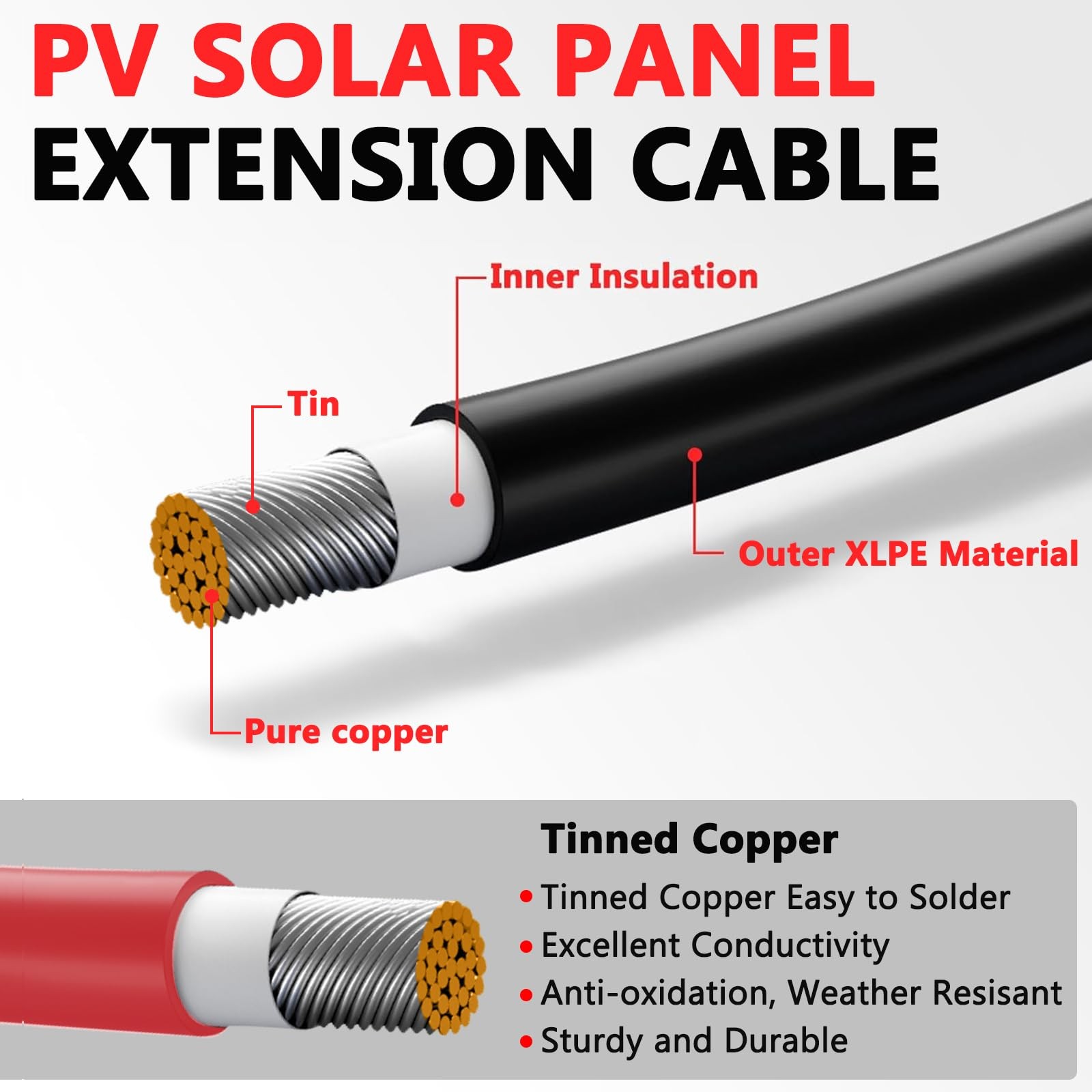 Vansdon 2x30 Feet Solar Panel Extension 30 10AWG, Black& Red 10AWG