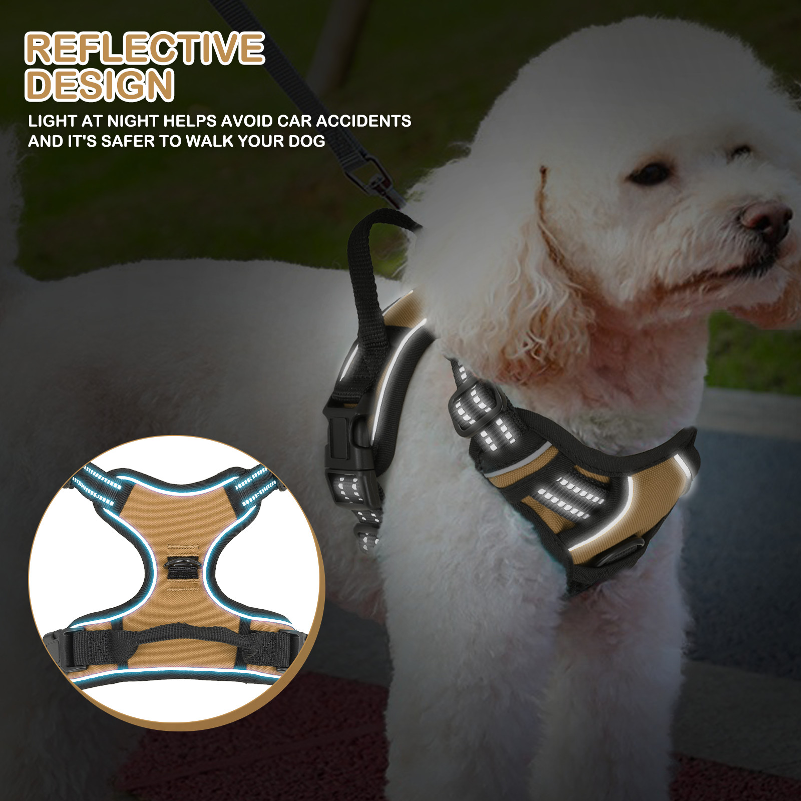 No Pull Reflective Dog Pet Harness Control Handle Adjustable Control Vest Brown