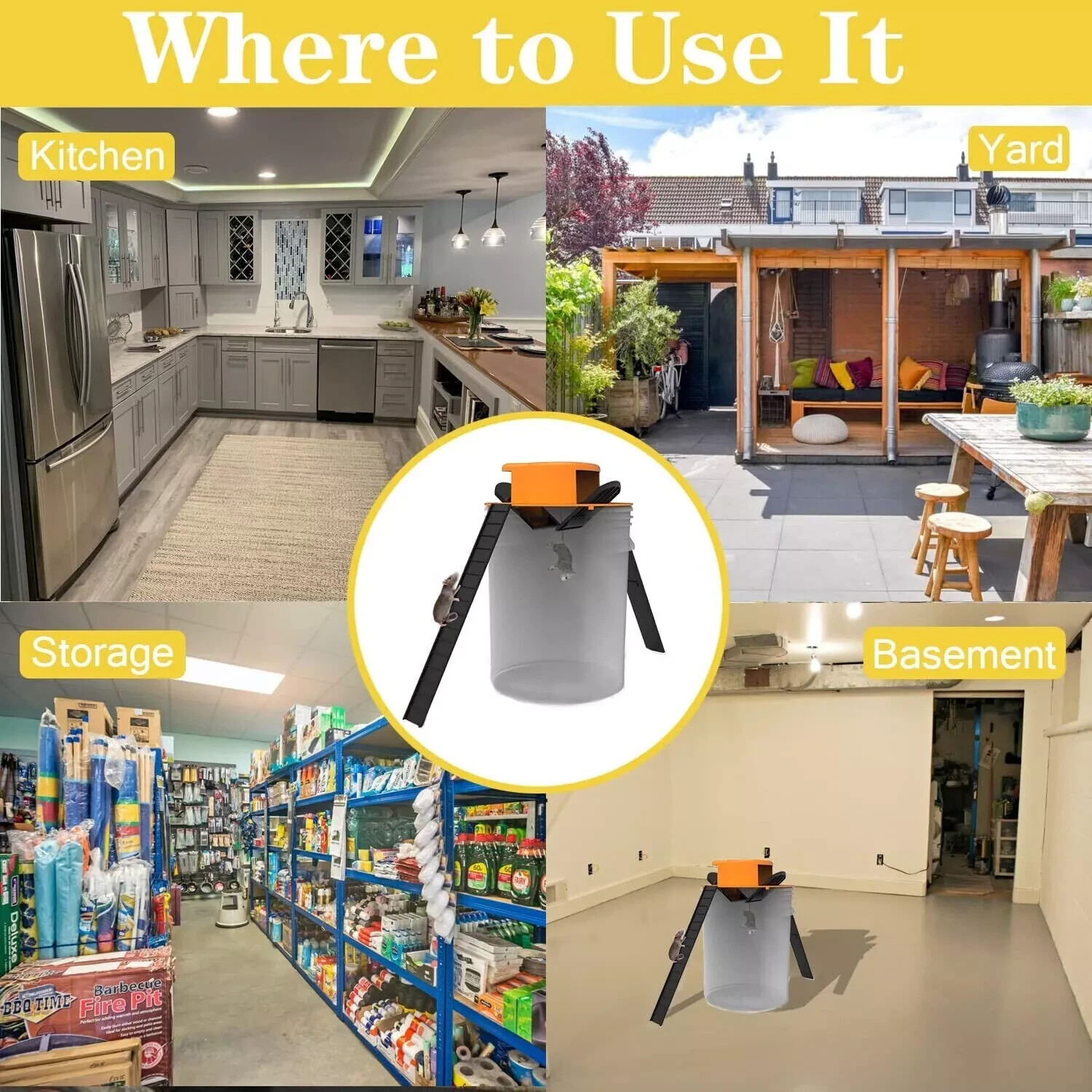 Mouse-Rat-Rodent Trap "Flip & Slide" 5 Gallon Bucket Lid Multi Catcher US